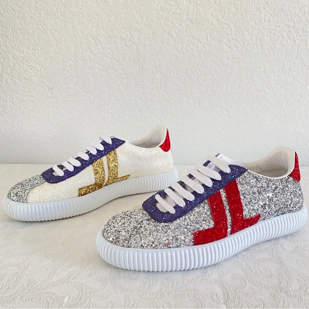 LANVIN GLEN LOW TOP SNEAKERS - SILVER/RED